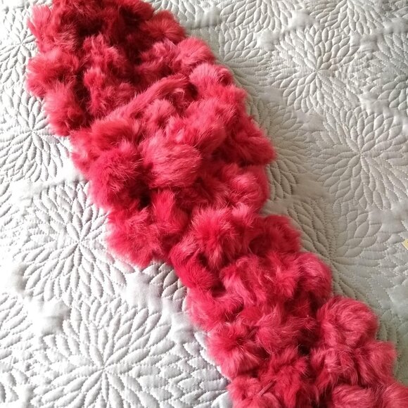 vintage y2k rabbit fur pom pom long scarf NWOT - Picture 1 of 8